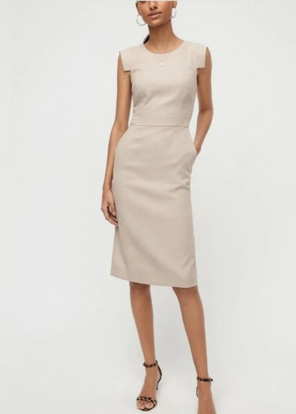 J.Crew Resume Sheath Dress Size 10 Flax Beige Linen Blend Career Work Midi